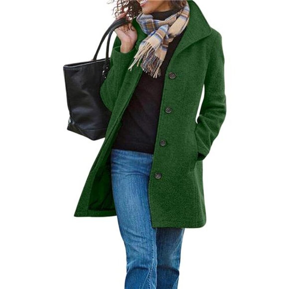 Women's‎ Casual Wool Blend Pea Coat - Thicken Stand Collar Single Breasted